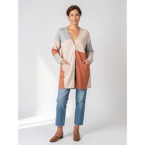 Pure Jill J. Jill Colorblock Longline Cardigan Sweater Pink Grey Terracotta S